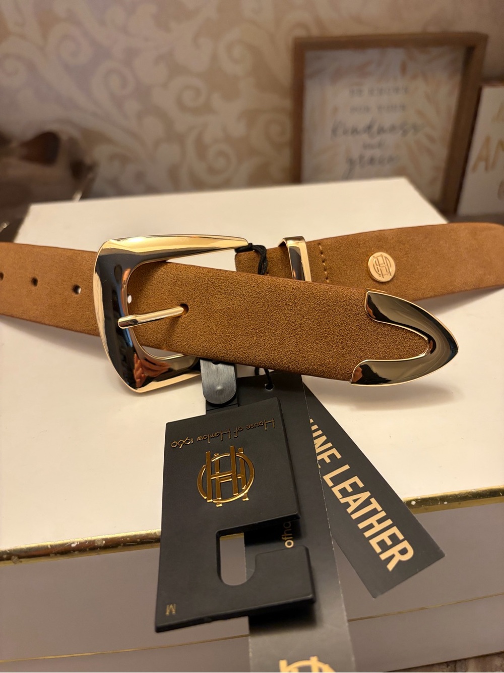 House of Harlow 1960 Tan Suede Belt with Gold Buckle